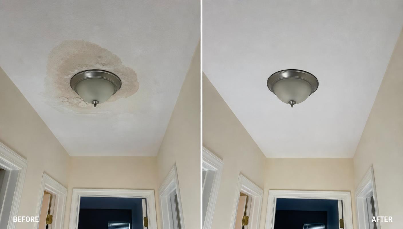 Before and after JDR water damage restoration — Ceiling Leak · Colleyville